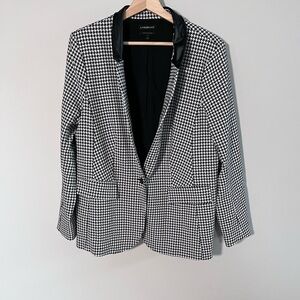 Lane Bryant Black White Houndstooth Blazer Faux Leather Collar Plus Size 18W